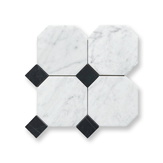 Octagon w/Dot Carrara & Nero Marquina Honed