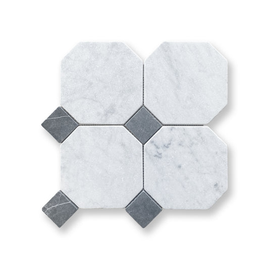 Octagon w/Dot Carrara & Nero Marquina Tumbled
