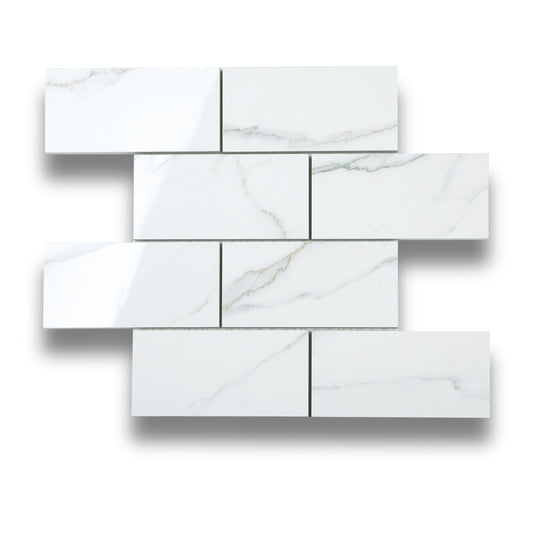 Pietra Europa Mosaic Statuario Venato Brick Polished 75x150mm