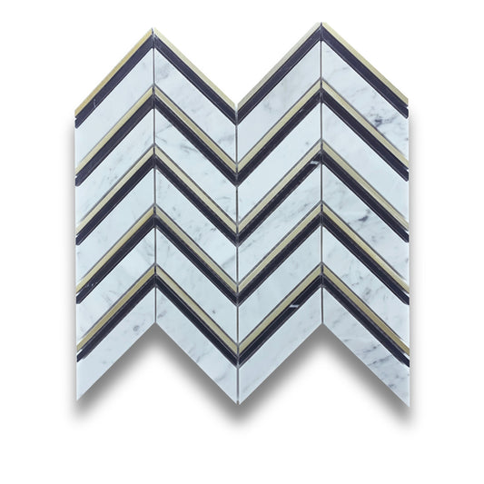 Chevron Carrara, Nero Marquina & Gold Honed