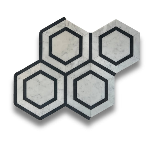 Hex Décor Carrara & Nero Marquina Honed 275x315mm