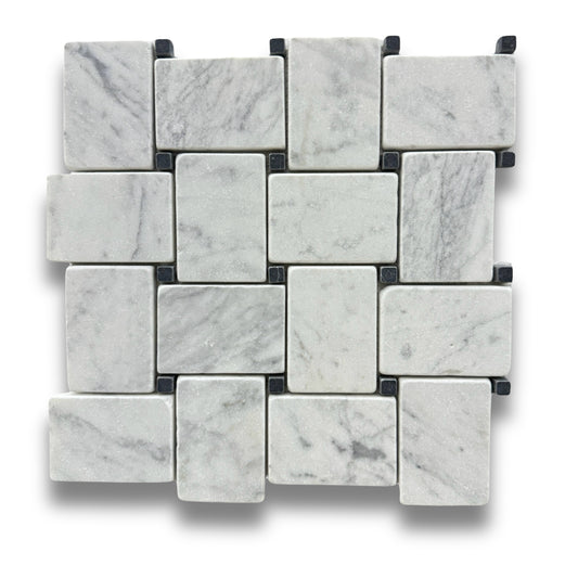 Jumbo Basketweave Carrara & Nero Marquina Tumbled 56x80mm