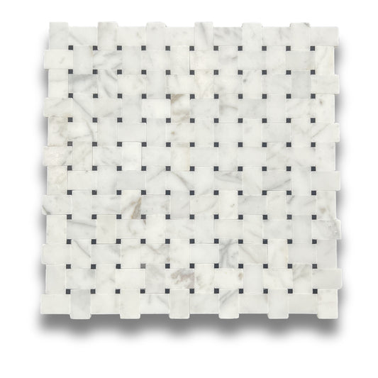 Basketweave Statuario and Nero Marquina Honed 20x30mm