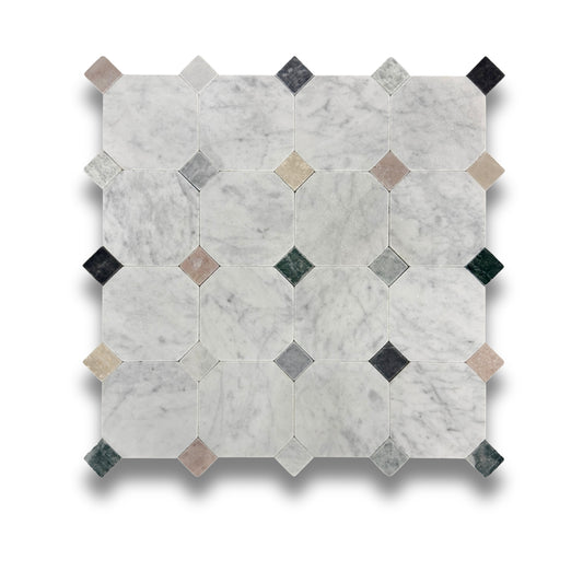 Octagonal Carrara Tumbled 150x150x10mm