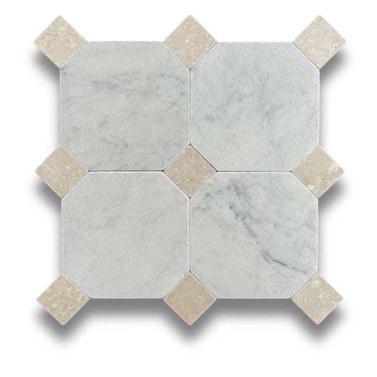 Octagonal Dot Botticino Tumbled 45x45mm