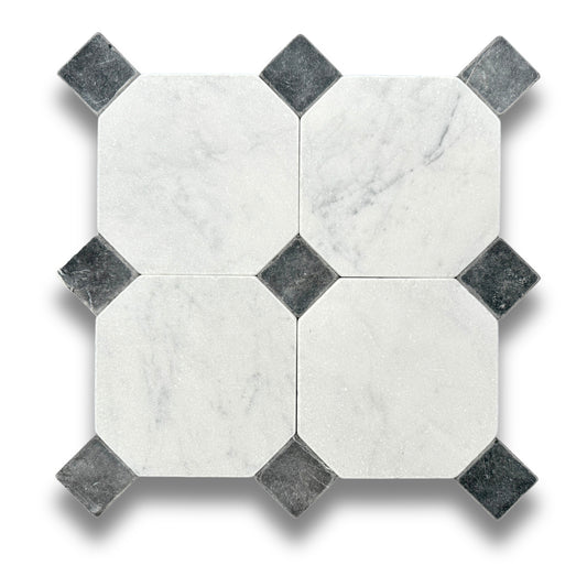 Octagonal Dot Nero Marquina Tumbled 45x45mm