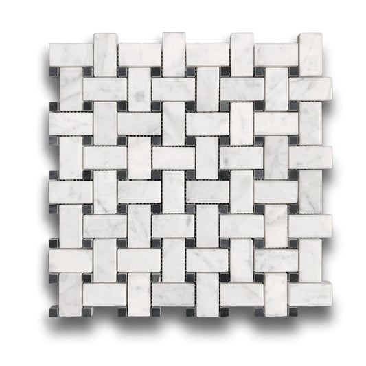 Basketweave Carrara 'C' w/Nero Marquina Marquina Dot