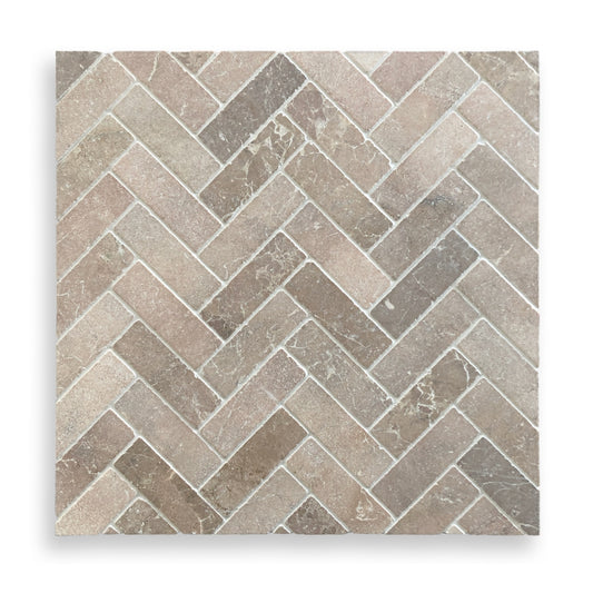 Antiqued Herringbone Rosa Murcia 50x150mm