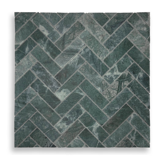 Antiqued Herringbone Taj Green 50x150mm