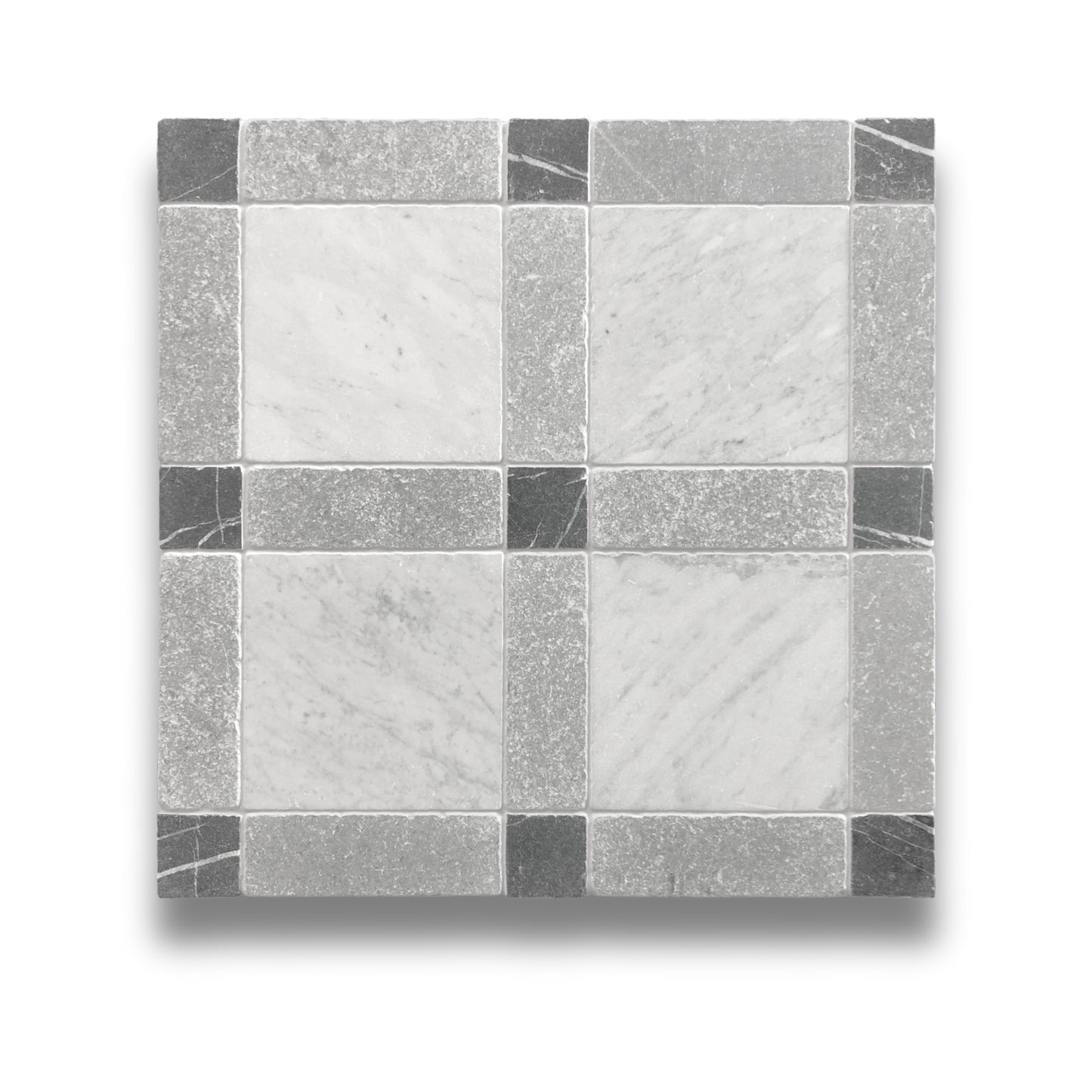 Lyon Carrara, Cinder Grey, Nero Marquina Tumbled