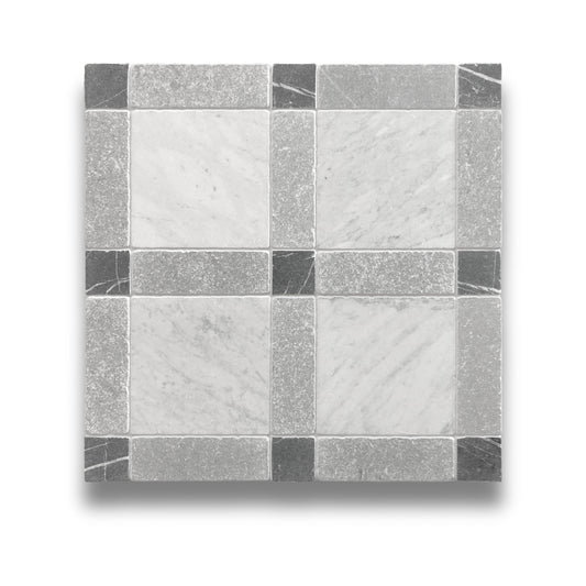 Lyon Carrara, Cinder Grey, Nero Marquina Tumbled