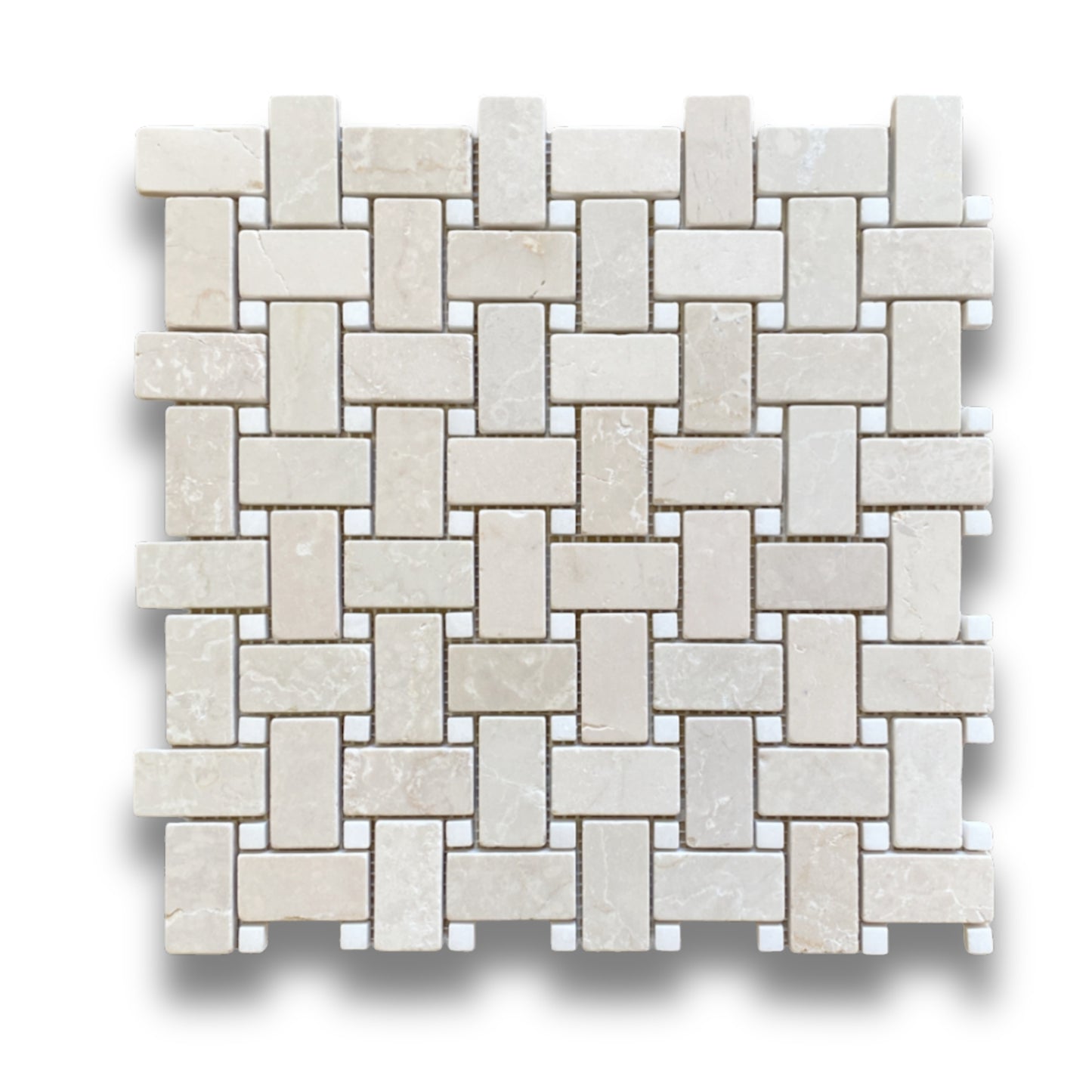 Basketweave Botticino and Thassos Dot Tumbled