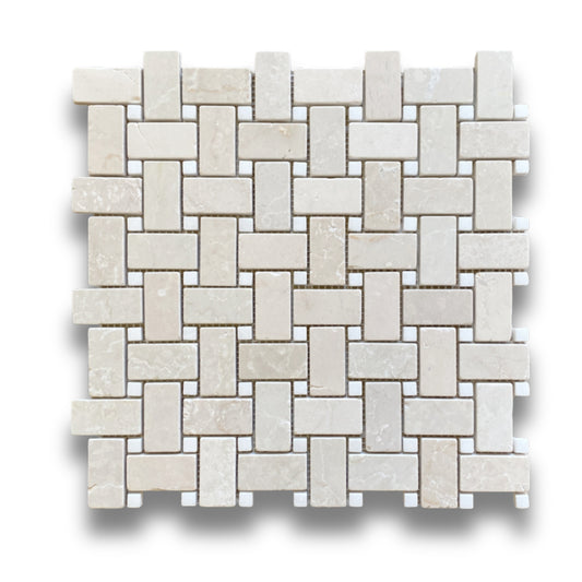 Basketweave Botticino and Thassos Dot Tumbled