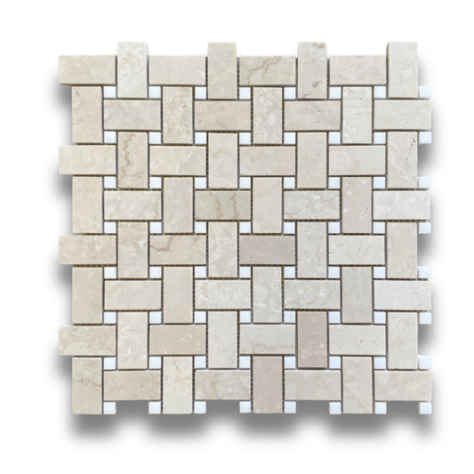 Basketweave Botticino and Thassos Dot Honed