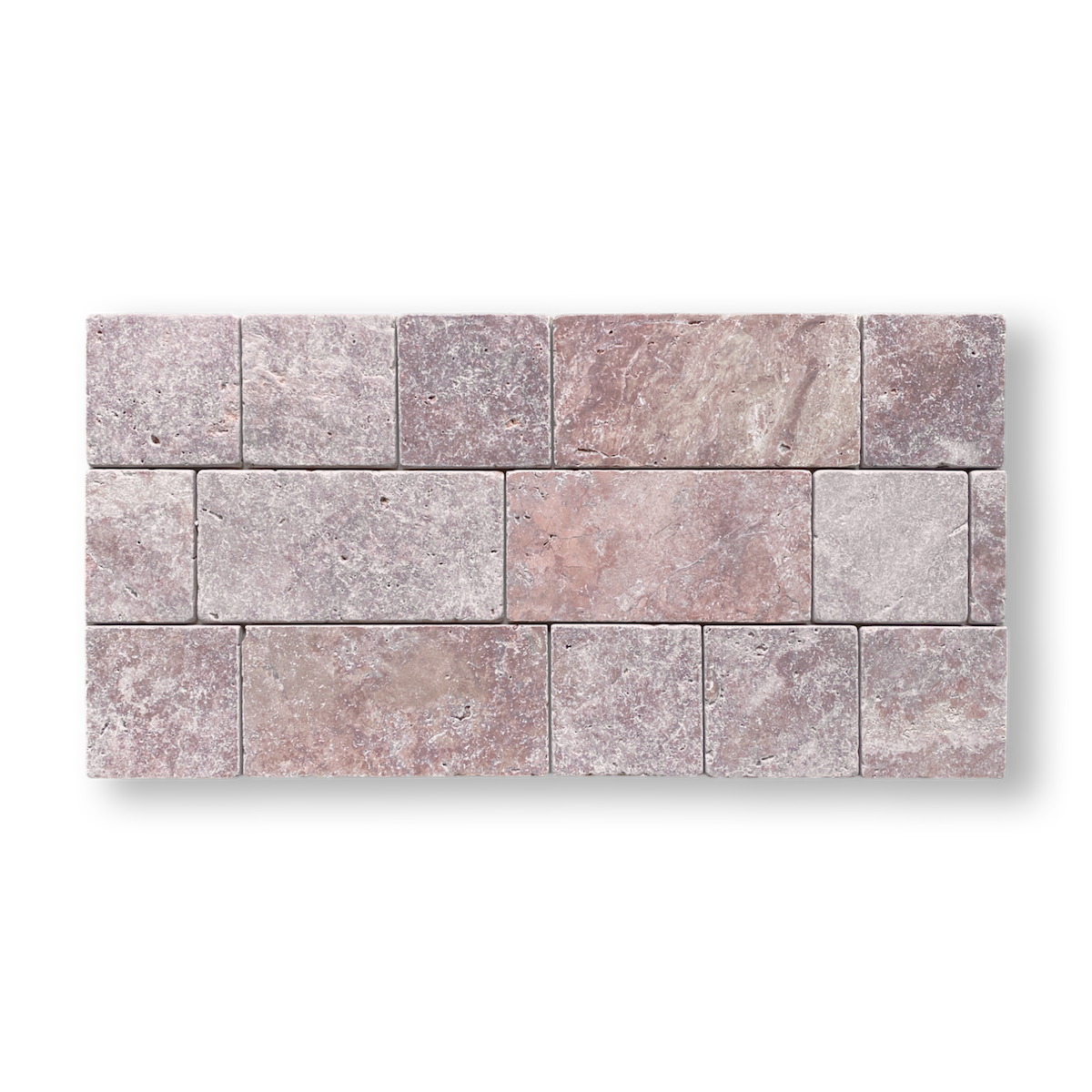 Stone Subway Pink Travertine Tumbled 100x200mm