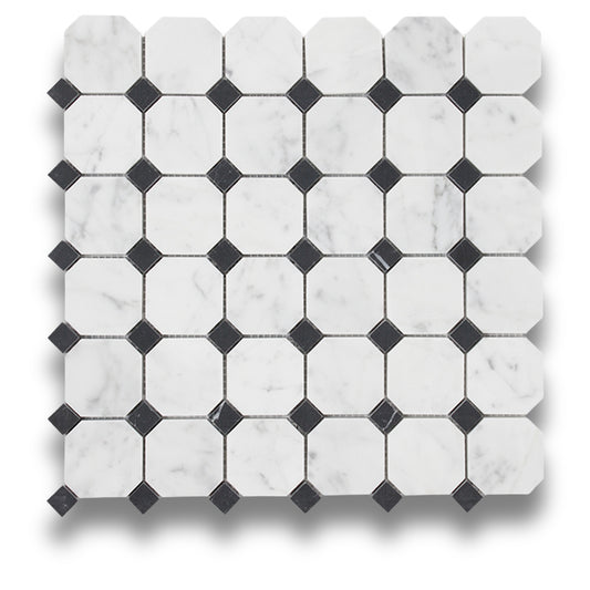 Octagon w/Dot Carrara C & Nero Marquina Honed