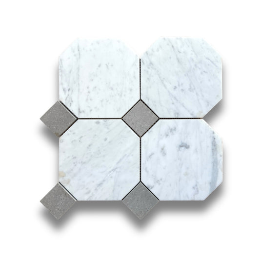 Octagon w/Dot Carrara C & Cinder Grey Honed