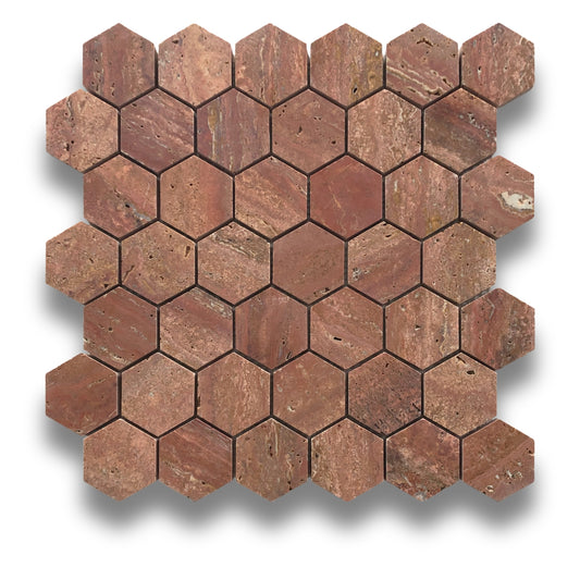 Hexagon Chip Rosa Travertine Honed 48x48mm