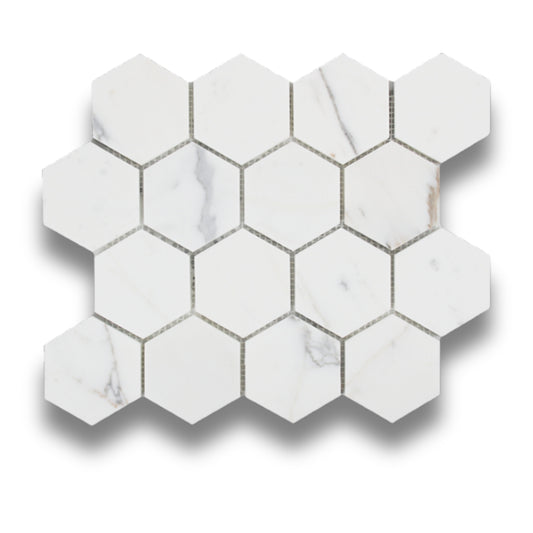 Hexagon Chip Calacatta Statuario Honed 70x70mm