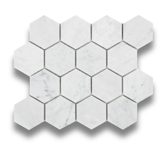 Hexagon Chip Carrara C Honed 70x70mm