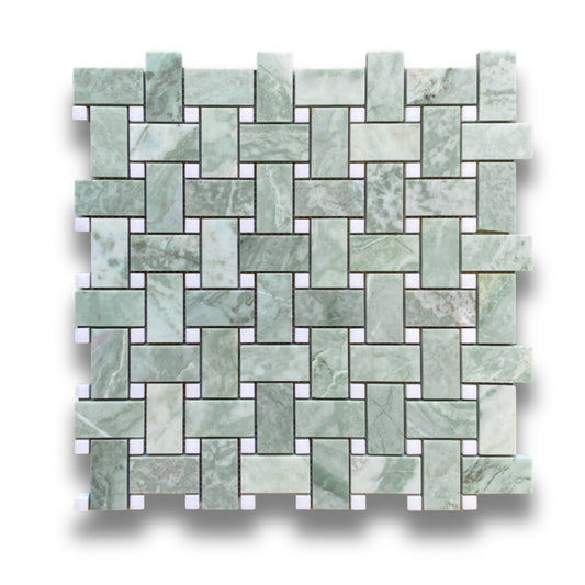 Basketweave Mente & Thassos Dot Honed