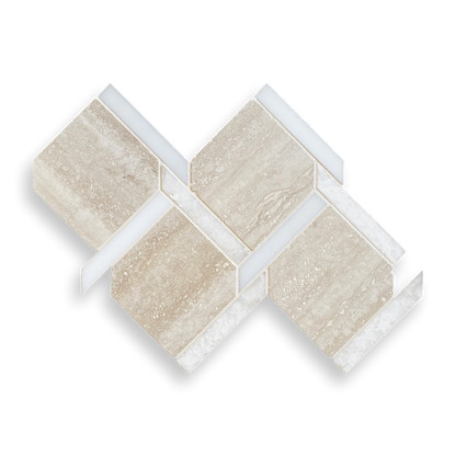 Pompon Weave Travetine Classic, Potamia Bianca & Vanilla Onyx Vein Cut Honed