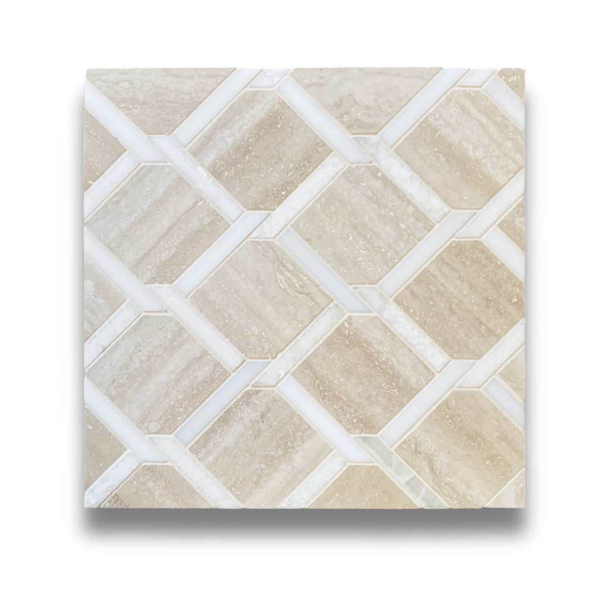 Pompon Weave Travetine Classic, Potamia Bianca & Vanilla Onyx Vein Cut Honed