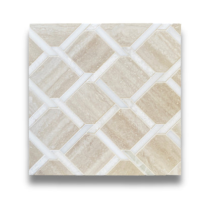 Pompon Weave Travetine Classic, Potamia Bianca & Vanilla Onyx Vein Cut Honed