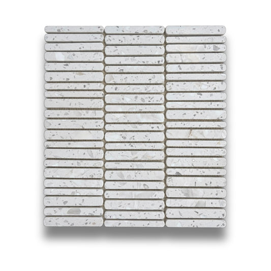 Minuet White Terrazzo Tumbled & Brushed Rounded KitKats