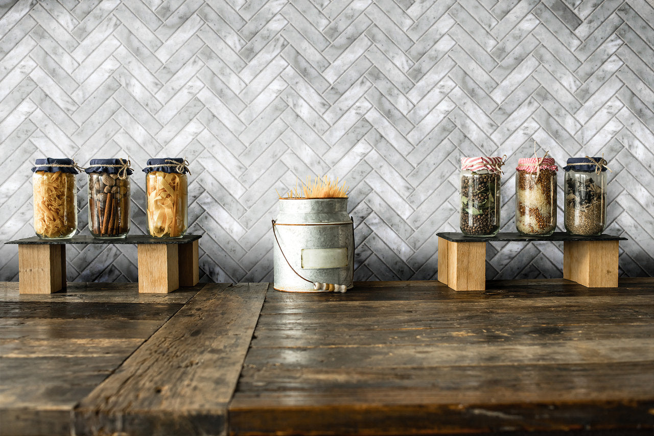 Ares Carrara White Herringbone