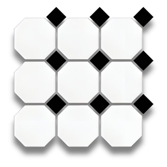 White Octagon Gloss Black Dot