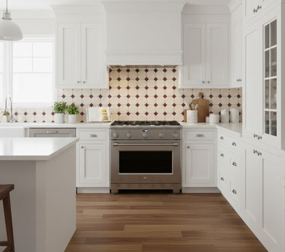 Cream Octagon Matt Burgundy Dot