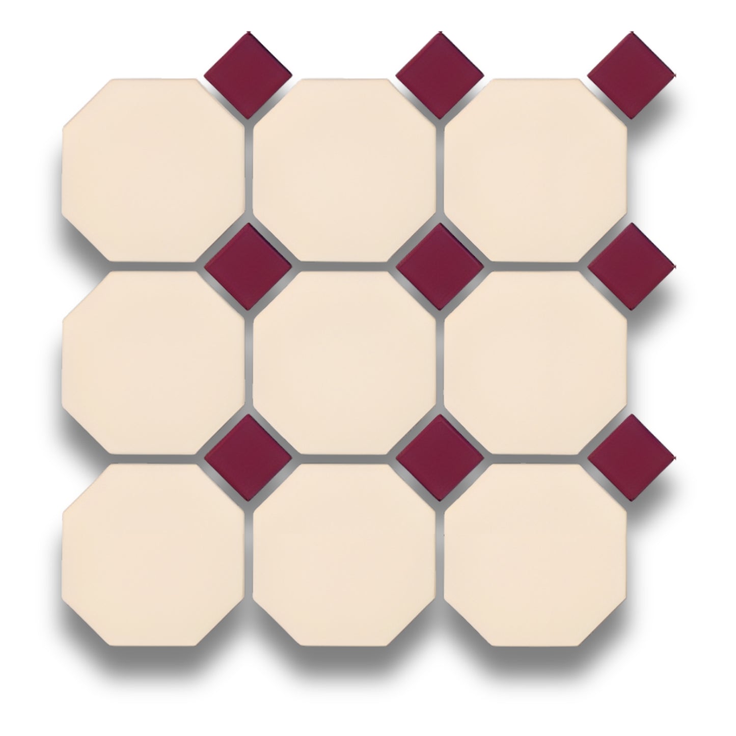 Cream Octagon Matt Burgundy Dot