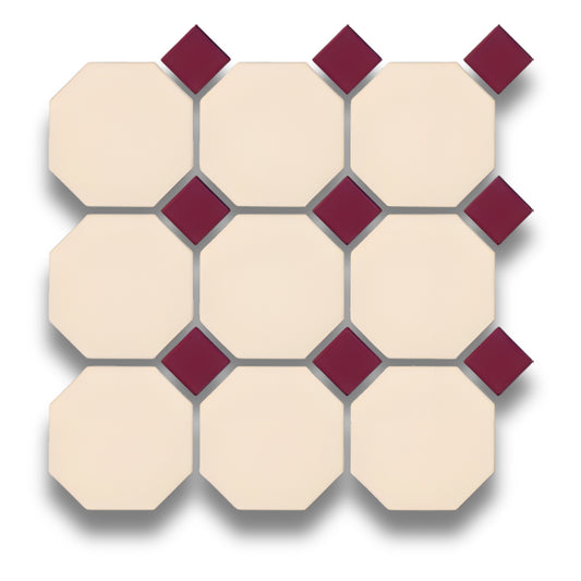 Cream Octagon Matt Burgundy Dot