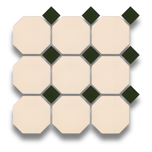 Cream Octagon Matt Green Dot