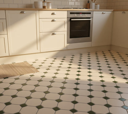 Cream Octagon Matt Green Dot
