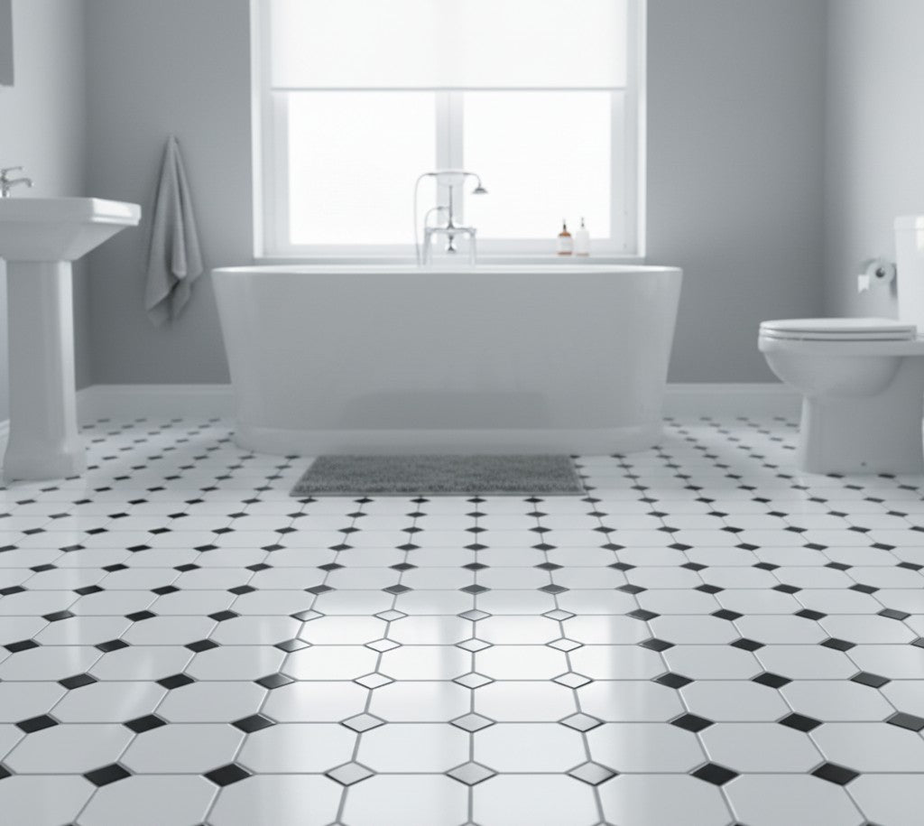 White Octagon Black Matt Dot