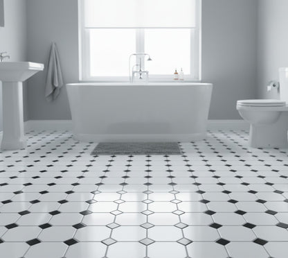 White Octagon Black Matt Dot