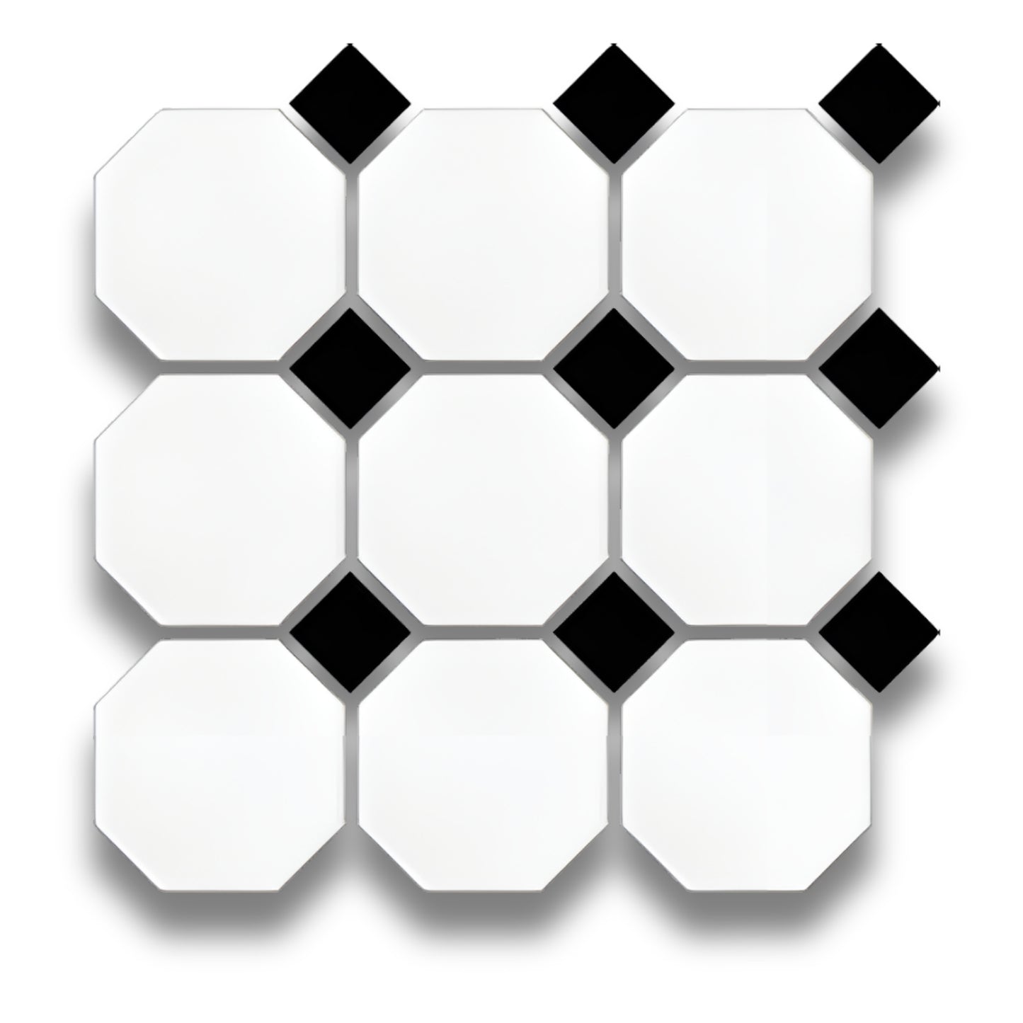 White Octagon Black Matt Dot