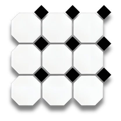White Octagon Black Matt Dot