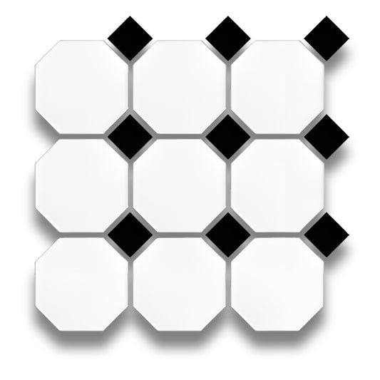 White Octagon Black Matt Dot