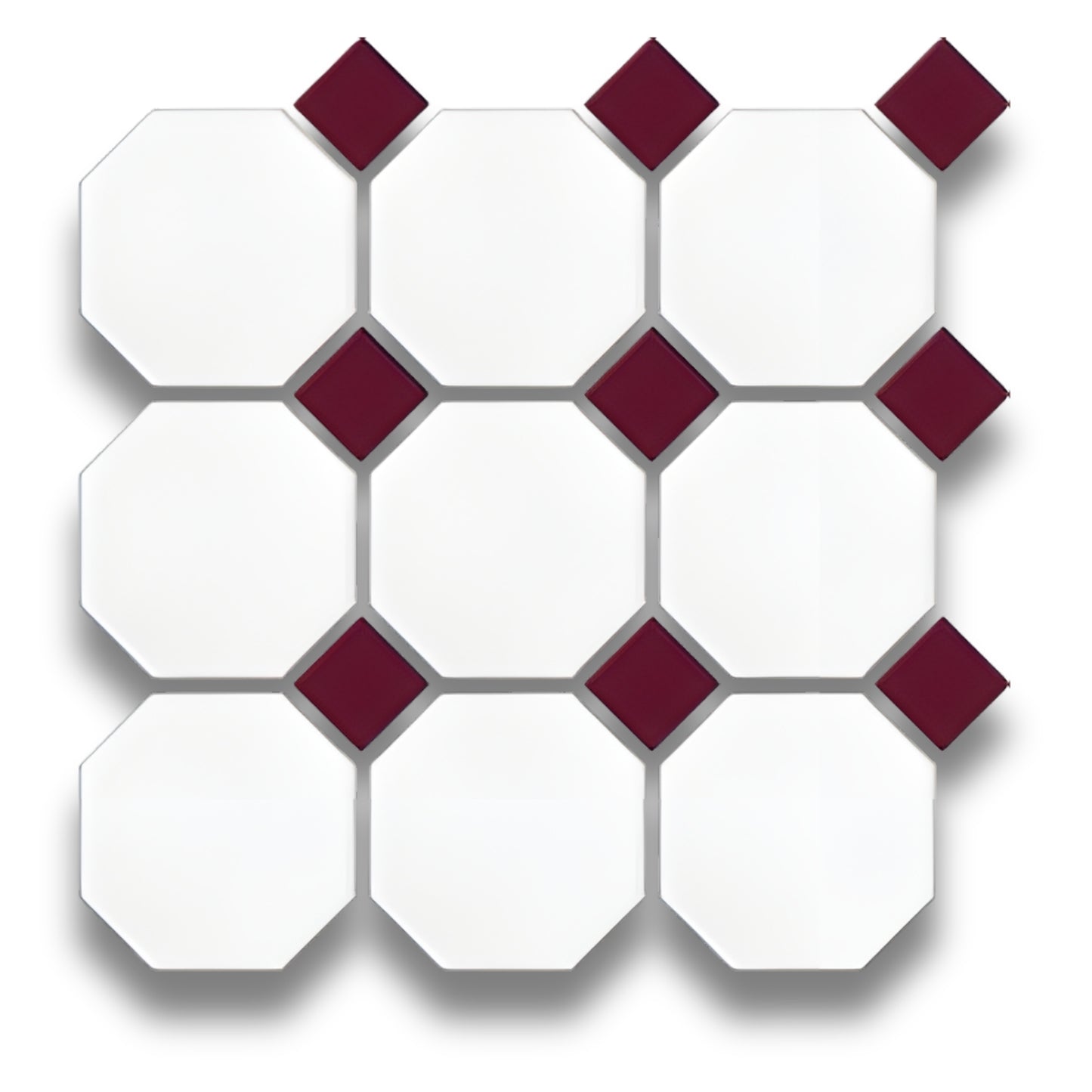 White Octagon Burgundy Matt Dot