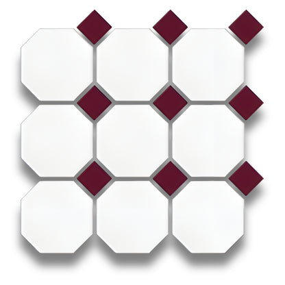 White Octagon Burgundy Matt Dot