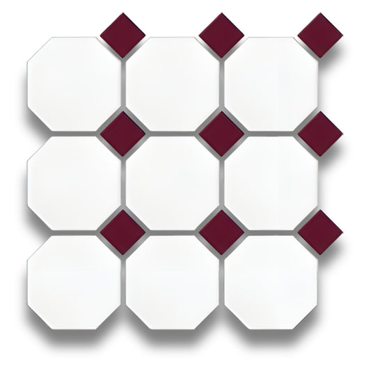 White Octagon Burgundy Matt Dot