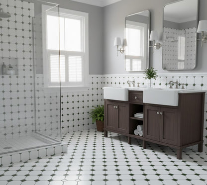 White Octagon Green Matt Dot