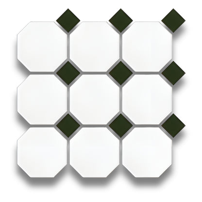 White Octagon Green Matt Dot