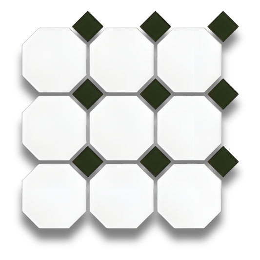 White Octagon Green Matt Dot