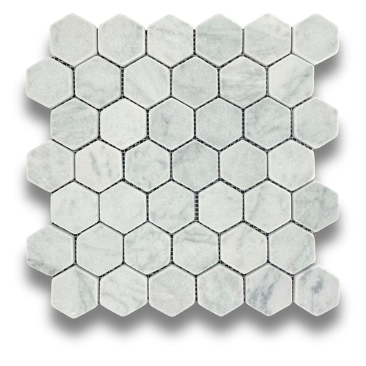 Hexagonal Carrara Tumbled 48x48mm