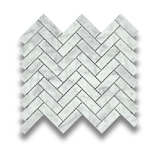 Carrara Herringbone Honed 64x20mm
