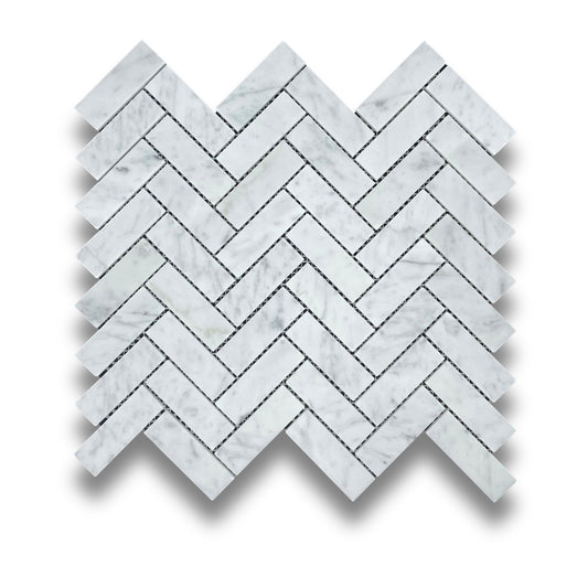 Carrara Herringbone Honed 25x75mm